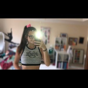 gray & black PINK sports bra/top